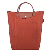 LONGCHAMP LE PLIAGE GREEN系列刺繡短把再生尼龍手提包(中) 栗子紅