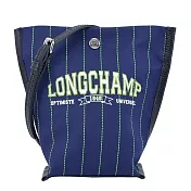 LONGCHAMP ESSENTIAL系列運動風棉質帆布細條紋斜揹包(迷你) 海軍藍