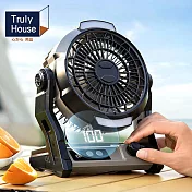 【Truly House】露營充電式渦輪急速風扇 LED露營燈/可懸掛/電風扇(兩色任選) 灰色