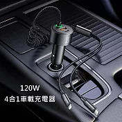 Mcdodo 麥多多 120W 4合1彈簧數據線C+U雙口C+L雙線快充車載充電器CC037 黑色