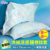 《Embrace英柏絲》買一送一 冰絲涼感鋪棉枕套 舒眠抗菌枕套 壓框枕頭套 厚枕套 信封式枕套 臺灣製(單售枕套) 淡藍晚風