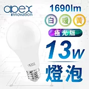 4入組 Apex-B13-CW-47 LED 低閃頻高效能廣角燈泡-13W E-27 球泡燈 黃光