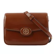 TORY BURCH Robinson 漆皮翻蓋肩背包/斜背包/豆腐包 (深赭色)