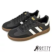 【Pretty】男 休閒鞋 阿甘鞋 平底 綁帶 復古運動風 EU39 全黑