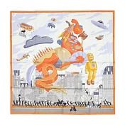 Hermes 愛馬仕 Hermès Parade 90 cm手工捲邊斜紋真絲方巾 奶油/柳橙