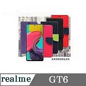 Realme GT6 經典書本雙色磁釦側翻可站立皮套 手機殼 可插卡 可站立 側掀皮套 黑色