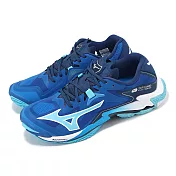 Mizuno 排球鞋 Wave Lightning Z8 男鞋 女鞋 寬楦 藍白 室內運動 羽排鞋 美津濃 V1GA2401-01