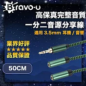 Bravo-u 高保真完整音質 3.5mm 耳機/音響一分二音源分享線 50cm