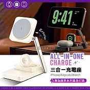 LISEN 三合一折疊磁吸無線充電座 角度可調節 iPhone/Watch/Airpods 典雅白