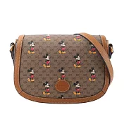 GUCCI Disney x Gucci 迪士尼聯名米奇圖案翻蓋馬鞍包_展示品 (焦糖色)