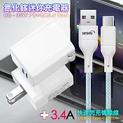 CITY 35W Gan氮化傢Type-C(PD)+USB快充白+HANG 高密編織 Type-C USB 3.4A快充充電線100cm 藍色