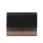 BURBERRY Lancaster 牛皮及帆布格紋三折短夾 (黑色/棕色)