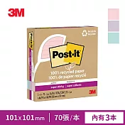 3M Post-it 利貼狠黏 100%環保再生紙-4x4橫格便條紙(70張x3本)-雙色任選 粉嫩色系