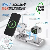 MINIQ 3in1 22.5W 鋁合金磁吸無線充電器(手機/手錶/耳機) 台灣製造、通過BSMI認證 金屬灰