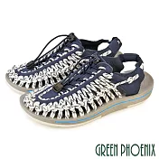 【GREEN PHOENIX】男女 涼鞋 溯溪鞋 手工 編織 水陸 兩棲 戶外 EU35 藍色