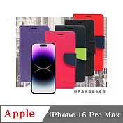 Apple iPhone 16 Pro Max 經典書本雙色磁釦側翻可站立皮套 手機殼 可插卡 可站立 側掀皮套 黑色