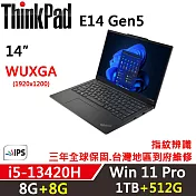 ★全面升級★【Lenovo】聯想 ThinkPad E14 Gen5 14吋商務筆電 三年保固 i5-13420H/8G+8G/1TB+512G/W11P