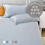 法國CASA BELLE《淡雅淨色》特大天絲床包枕套組(共五色)-藍色