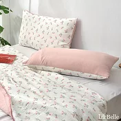 義大利La Belle《粉粉丁香》日系親膚純棉水洗雙層泡泡紗信封枕套--2入
