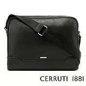 【Cerruti 1881】限量2折 義大利頂級小牛皮郵差包肩背包側背包 全新專櫃展示品(黑色 CEBO02284M)