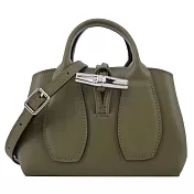 LONGCHAMP LE ROSEAU系列金屬竹節牛皮手提/斜背兩用包(迷你) 卡其綠