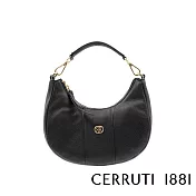 【Cerruti 1881】限量2折 義大利頂級小牛皮女用半月包馬鞍包手拿包肩揹包側揹包 全新專櫃展示品(黑色 CEBA06584M)