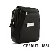 【Cerruti 1881】限量2折 義大利頂級小牛皮十字紋肩背包側背包 全新專櫃展示品(黑色 CEBO06755M)