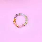 Pura Vida 美國手工 OMBRE RAINBOW BEAD STRETCH漸層彩虹石金色彈性戒指 XS/S 漸層彩虹石金色