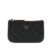 CHANEL 金色Logo 荔枝皮革一字型拉鏈零錢包 (黑色)