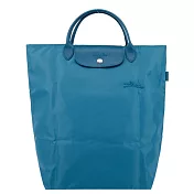 LONGCHAMP LE PLIAGE GREEN系列刺繡長把再生尼龍摺疊水餃包(中) 孔雀藍