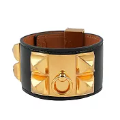 HERMES BOX皮 鉚釘金釦CDC手環 (S) 展示品 (黑色)