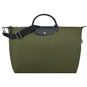 LONGCHAMP LE PLIAGE ENERGY系列再生尼龍短把手提/斜背兩用旅行袋(大) 卡其綠