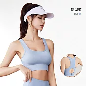 【STizi 史堤茲】和事現貨 排扣運動內衣 瑜珈服 健身服 運動背心(SK-030) L 灰湖藍