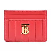 BURBERRY Lola TB金字LOGO格紋絎縫羔羊皮卡片夾 紅色