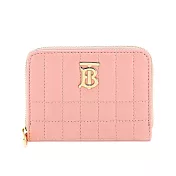 BURBERRY  Lola TB金字LOGO格紋絎縫羔羊拉鍊零錢包 粉色