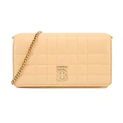 BURBERRY Lola TB LOGO 絎縫羔羊皮翻蓋斜背包 金沙色