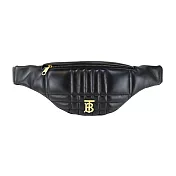 BURBERRY Lola TB金字LOGO格紋絎縫羔羊胸口/腰包 黑色