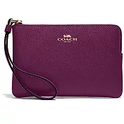 COACH 素面皮革L型拉鍊手拿包-紫