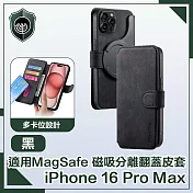 【穿山盾】iPhone 16 Pro Max 適用MagSafe 磁吸分離翻蓋皮套 黑