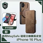 【穿山盾】iPhone 16 Plus 適用MagSafe 磁吸分離翻蓋皮套 棕