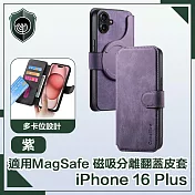 【穿山盾】iPhone 16 Plus 適用MagSafe 磁吸分離翻蓋皮套 紫