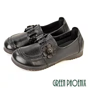 【GREEN PHOENIX】女 休閒鞋 便鞋 平底鞋 全真皮 JP23 黑色