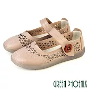 【GREEN PHOENIX】女 休閒鞋 便鞋 瑪莉珍鞋 平底鞋 沾黏式 全真皮 JP24.5 芋色