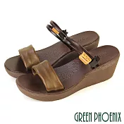【GREEN PHOENIX】女 涼鞋 拖鞋 全真皮 兩穿 手工 厚底 楔型 臺灣製 EU37 深綠色