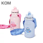 【KOM】海洋歷險趣 台灣製 316不鏽鋼兒童隨身瓶 兒童水壺350ml(附吸管 背帶) 淡淡藍