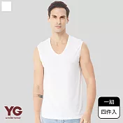 【YG 天鵝內衣】4件組親膚羅紋U領寬肩背心(吸濕排汗-男內衣) M 白色