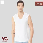 【YG 天鵝內衣】4件組親膚羅紋U領寬肩背心(吸濕排汗-男內衣) XL 白色