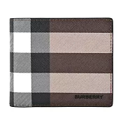 BURBERRY 經典格紋帆布8卡對開短夾 暗樺木棕色