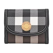 BURBERRY 浮雕LOGO格紋 皮革小型三折短夾 暗樺木棕色