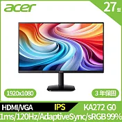 Acer KA272 G0 27型120Hz電腦螢幕(IPS,VGA,HDMI,2Wx2)